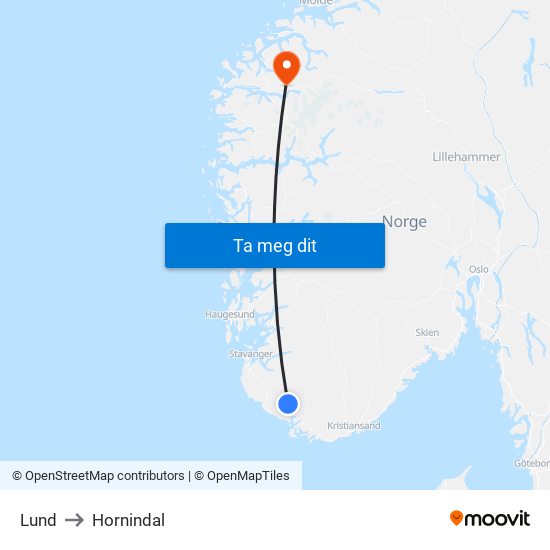 Lund to Hornindal map