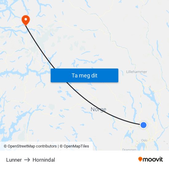 Lunner to Hornindal map