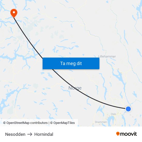 Nesodden to Hornindal map