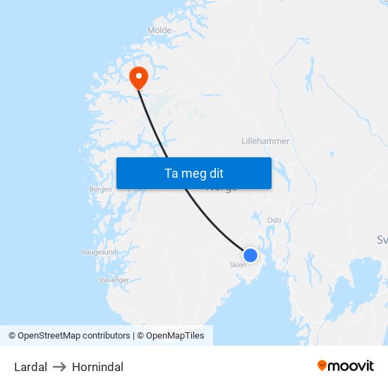 Lardal to Hornindal map