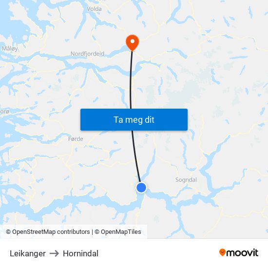Leikanger to Hornindal map