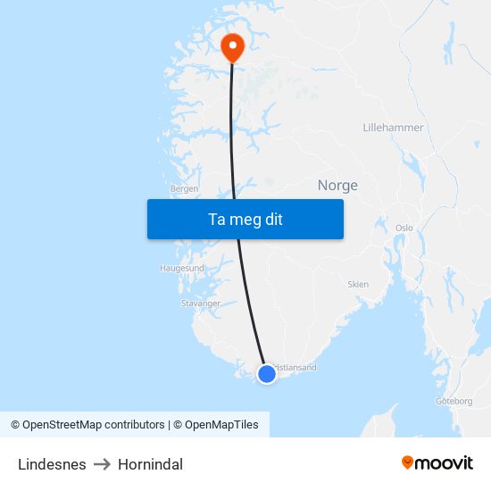 Lindesnes to Hornindal map