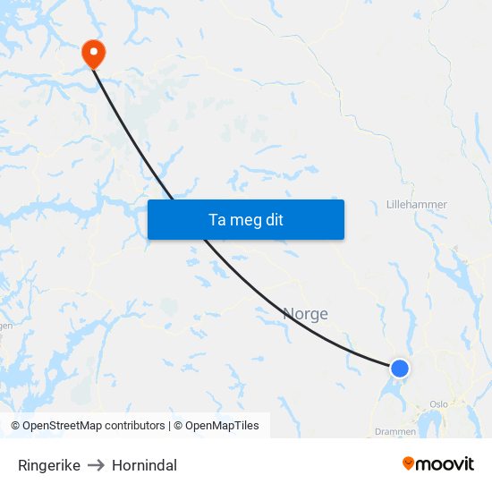 Ringerike to Hornindal map