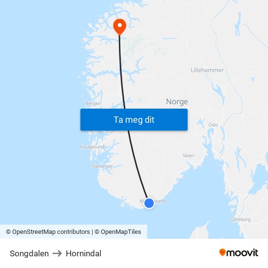 Songdalen to Hornindal map