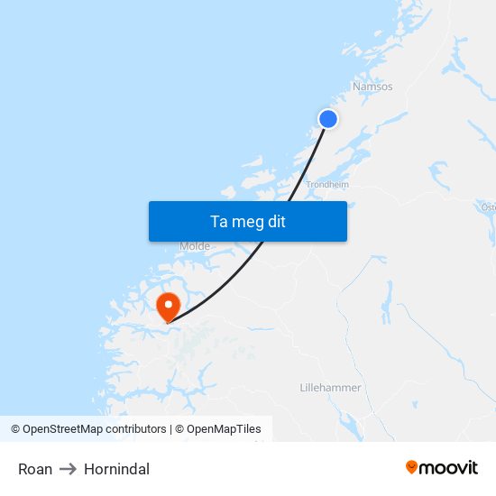 Roan to Hornindal map