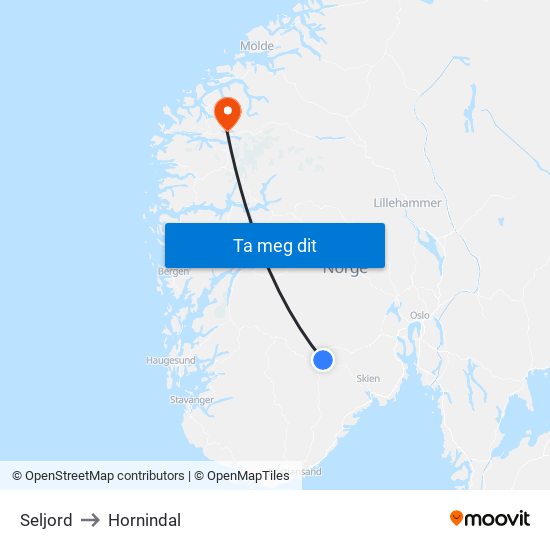 Seljord to Hornindal map
