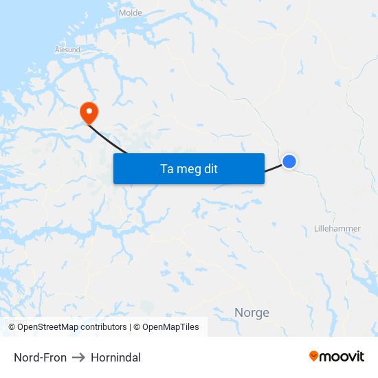 Nord-Fron to Hornindal map