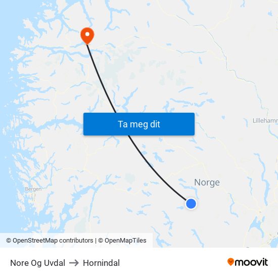 Nore Og Uvdal to Hornindal map