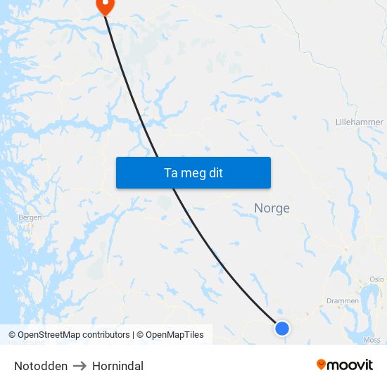 Notodden to Hornindal map