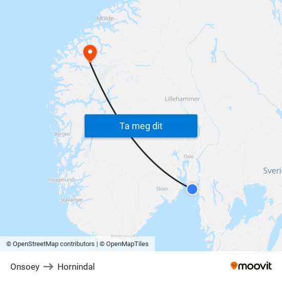 Onsoey to Hornindal map