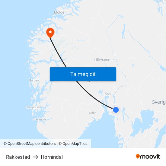 Rakkestad to Hornindal map