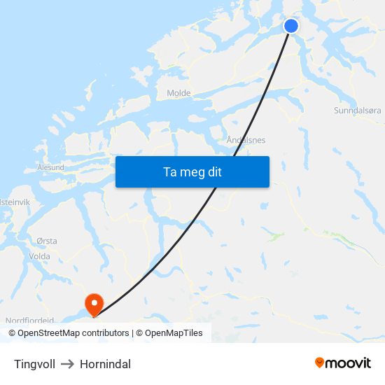 Tingvoll to Hornindal map