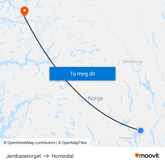 Jernbanetorget to Hornindal map