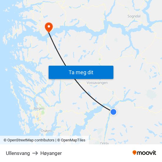 Ullensvang to Høyanger map