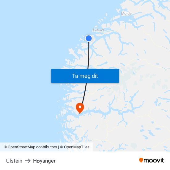 Ulstein to Høyanger map