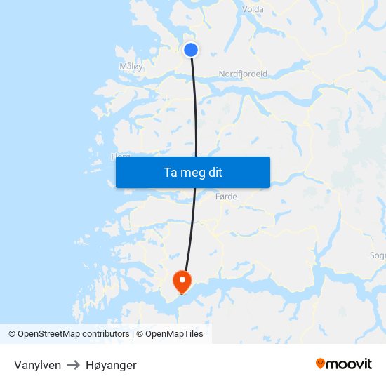 Vanylven to Høyanger map