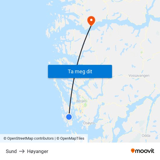 Sund to Høyanger map