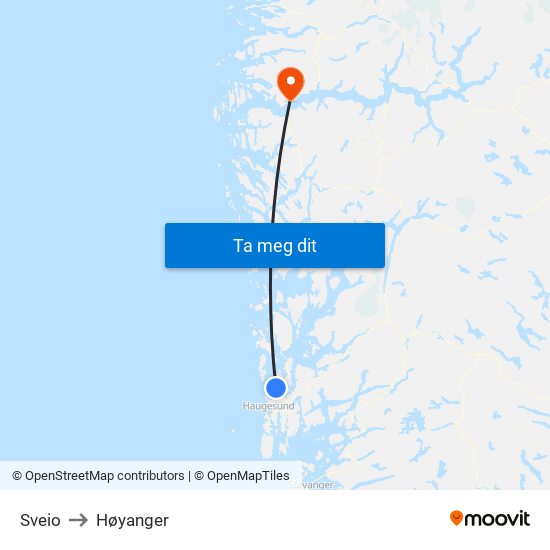 Sveio to Høyanger map