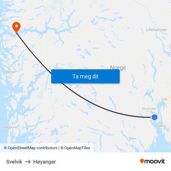Svelvik to Høyanger map