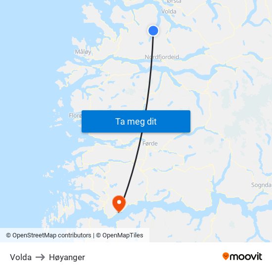 Volda to Høyanger map