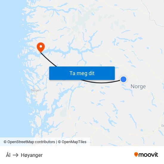 Ål to Høyanger map