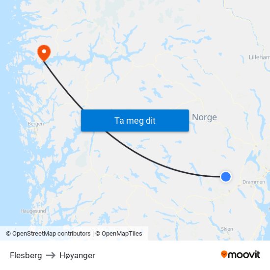 Flesberg to Høyanger map
