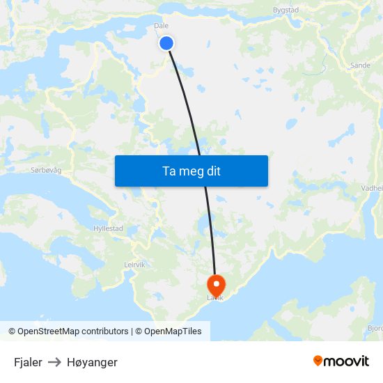 Fjaler to Høyanger map