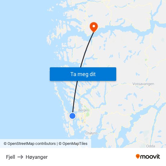 Fjell to Høyanger map