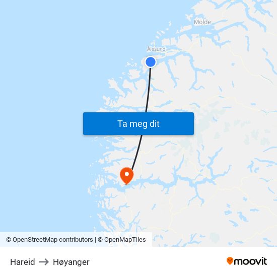 Hareid to Høyanger map