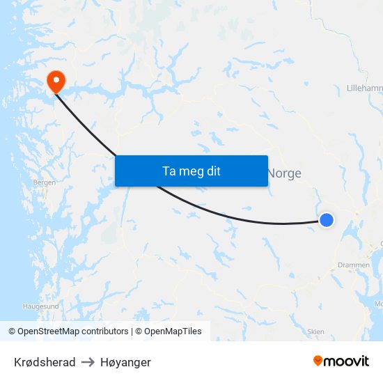 Krødsherad to Høyanger map