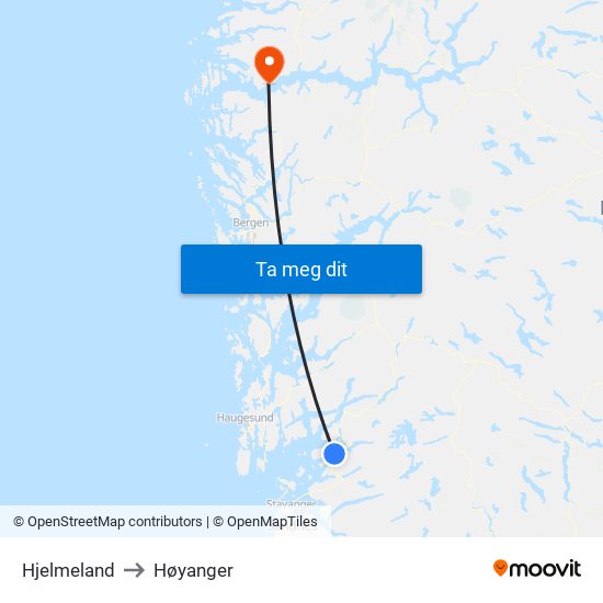 Hjelmeland to Høyanger map