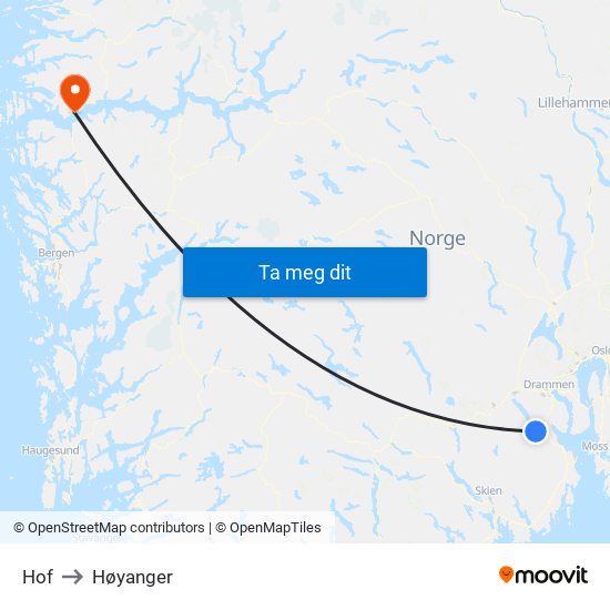 Hof to Høyanger map