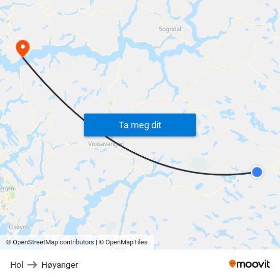 Hol to Høyanger map