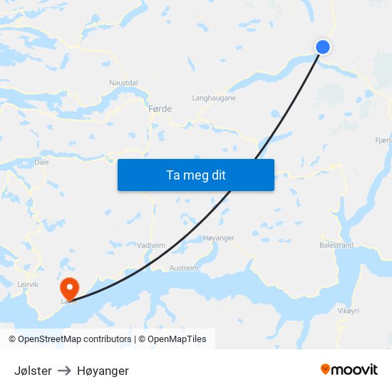 Jølster to Høyanger map