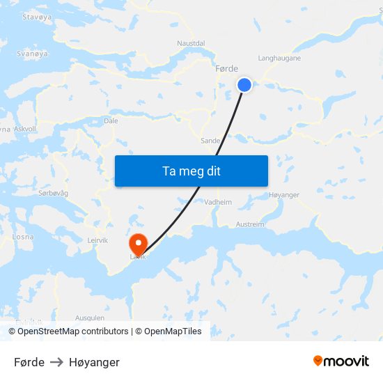 Førde to Høyanger map