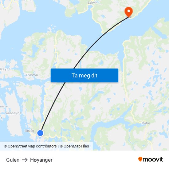 Gulen to Høyanger map