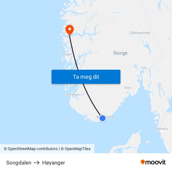 Songdalen to Høyanger map