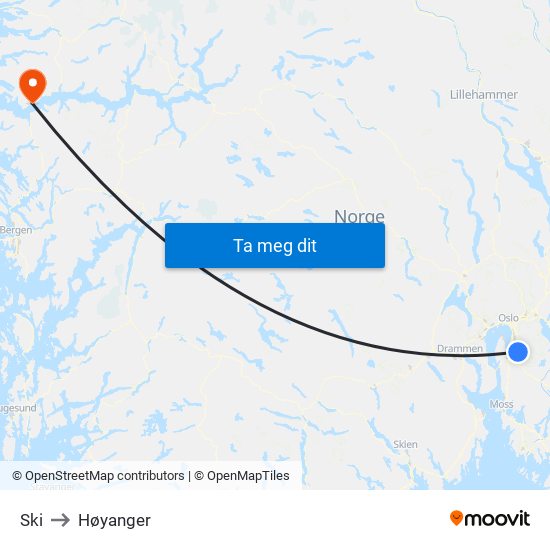 Ski to Høyanger map