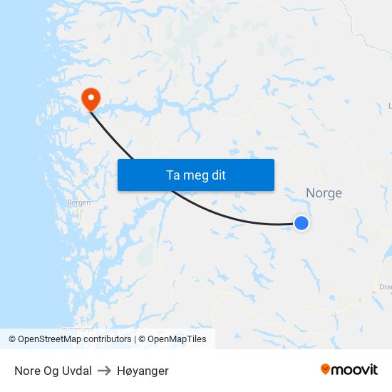 Nore Og Uvdal to Høyanger map