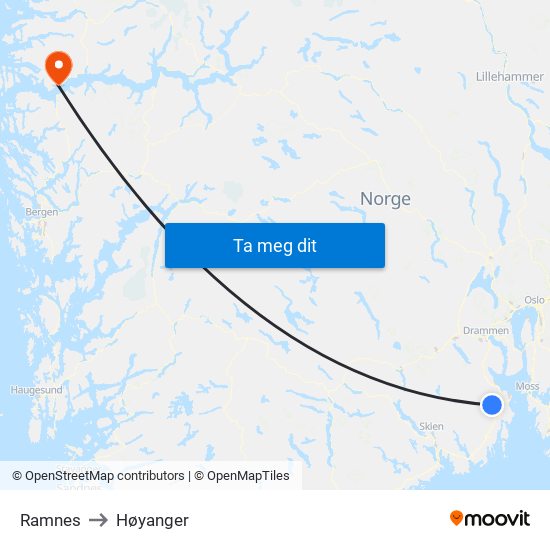 Ramnes to Høyanger map