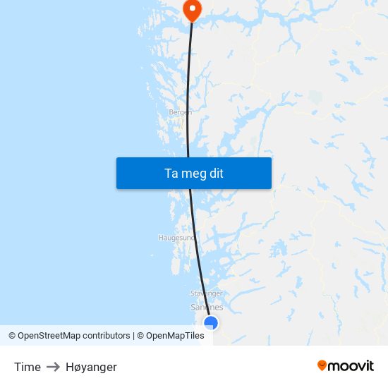 Time to Høyanger map