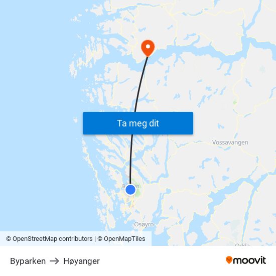 Byparken to Høyanger map