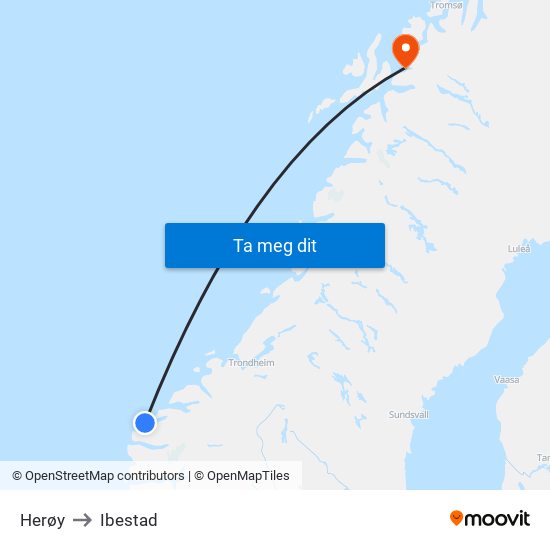 Herøy to Ibestad map