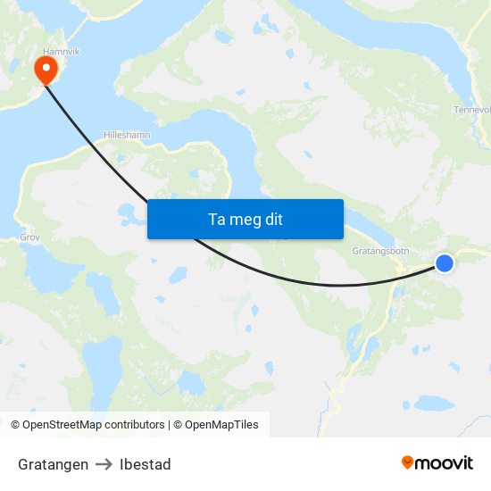 Gratangen to Ibestad map