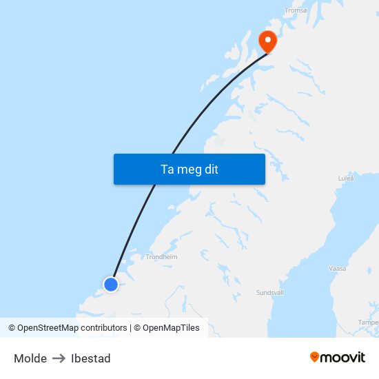 Molde to Ibestad map