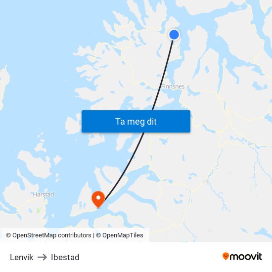 Lenvik to Ibestad map