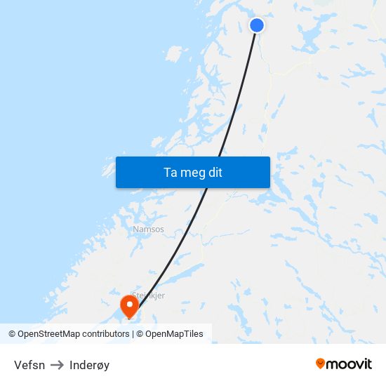 Vefsn to Inderøy map