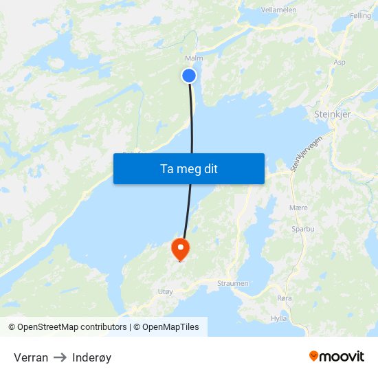 Verran to Inderøy map