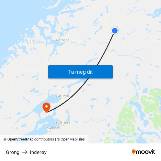 Grong to Inderøy map