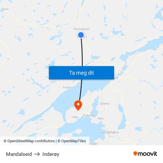 Mandalseid to Inderøy map